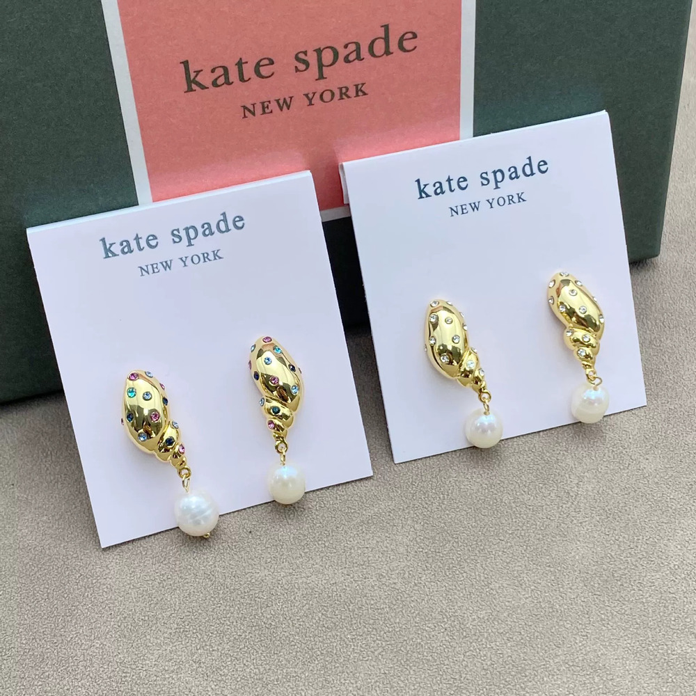 kate spade Gold Conch Shell Earrings with Crystal and Natural Freshwater Pearl